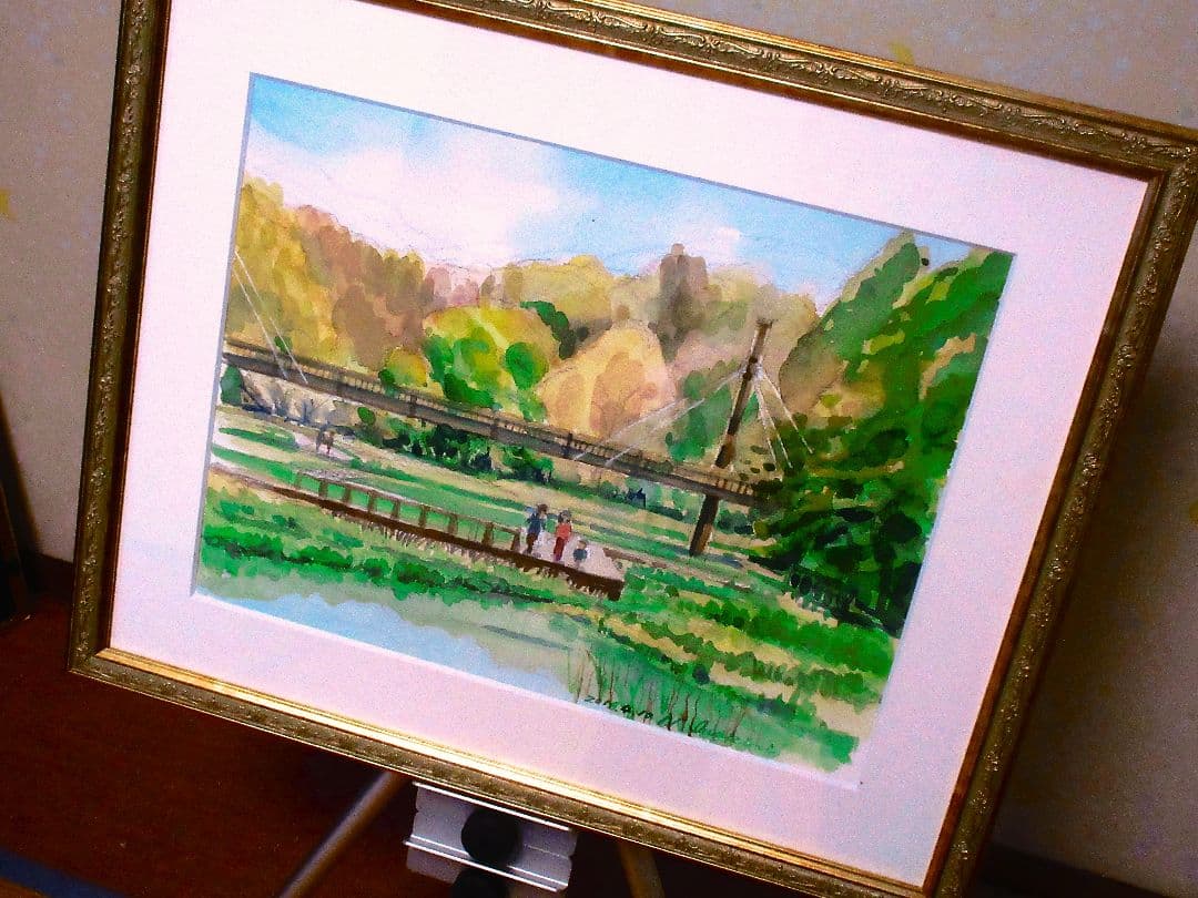 大和の公園水彩画 F6サイズ 額装済み