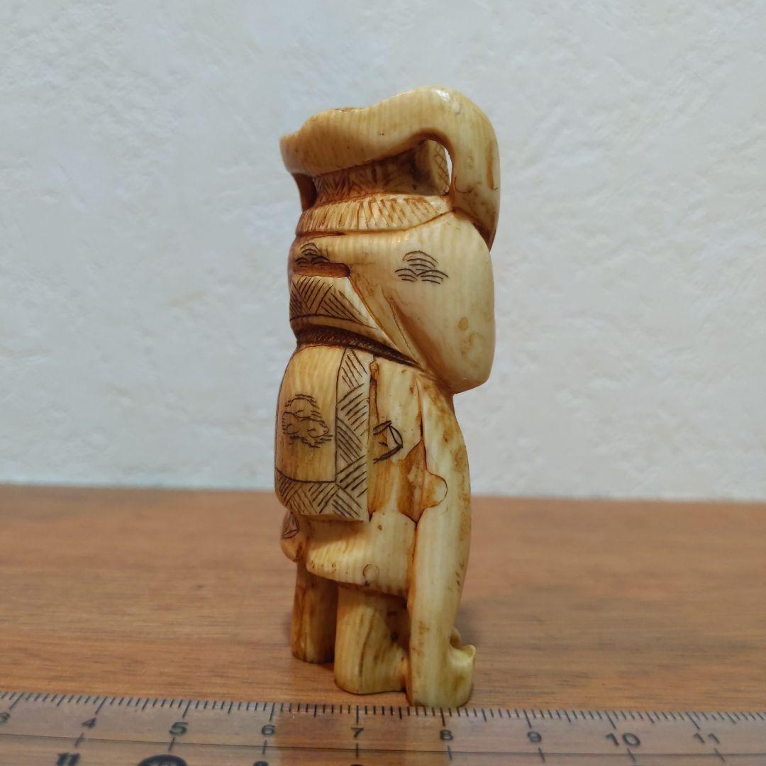 時代提げ物 七福神根付 天然素材 在銘【毘沙門天】高さ約7.5cm 重さ約56ｇ