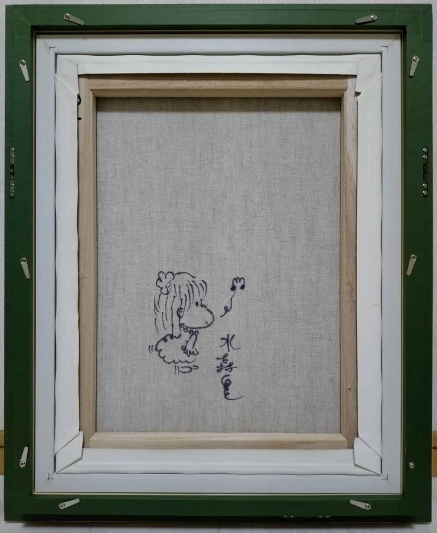 【F6号】水森亜土　手描き作品/表裏サイン・裏描き有/油彩/アクリル/額縁/額装