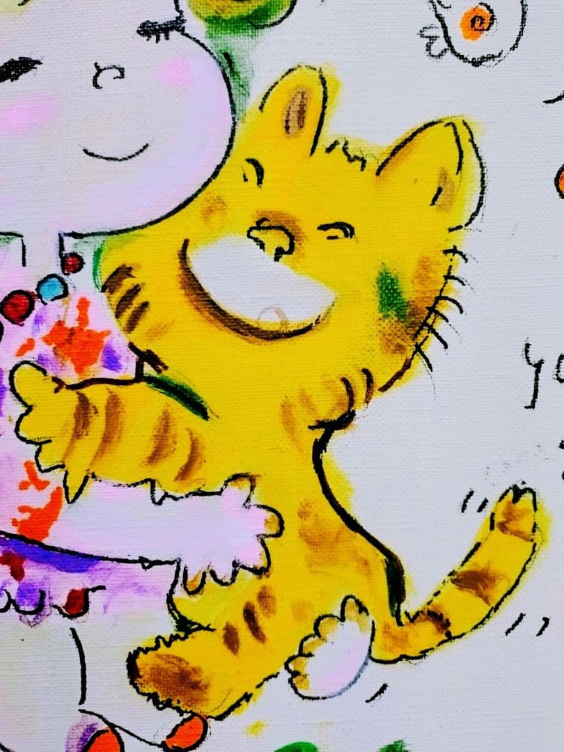 【F6号】水森亜土　手描き作品/表裏サイン・裏描き有/油彩/アクリル/額縁/額装