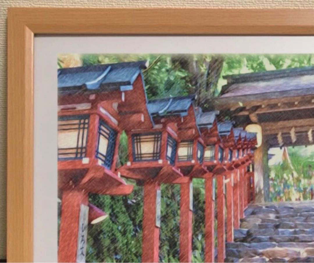 アニメーション聖地巡礼絵画②名探偵コナン　額縁25㎝×34㎝　背景原画　貴船神社