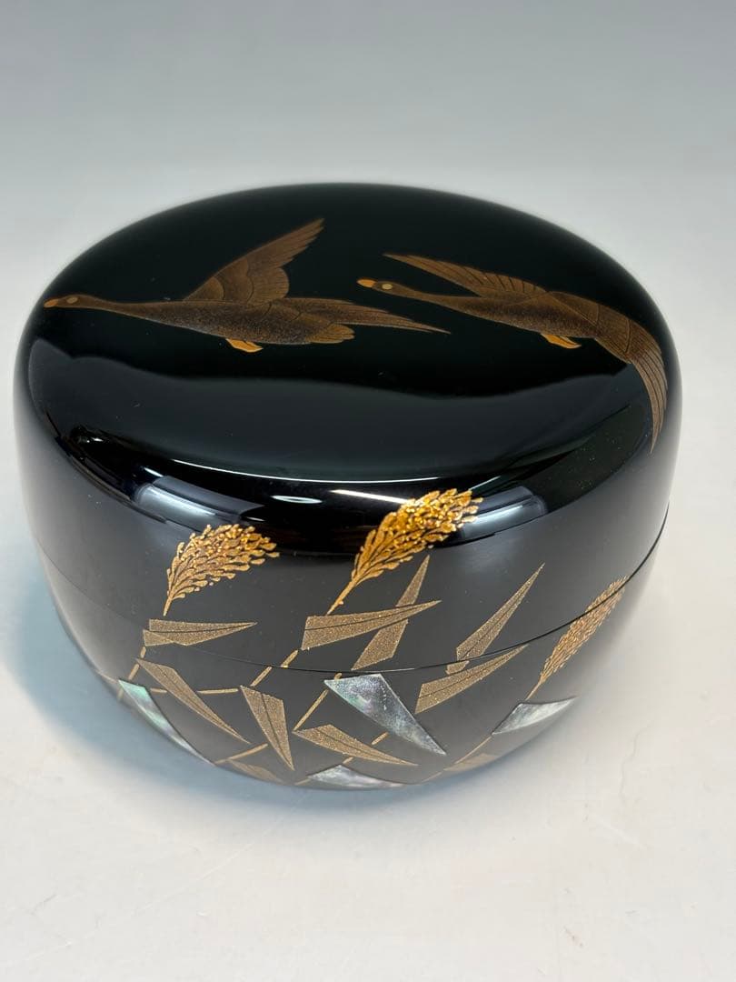 【中古品】秋峰造？輪島塗　月に雁蒔絵平棗