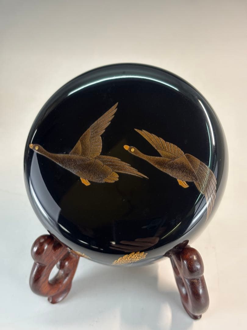 【中古品】秋峰造？輪島塗　月に雁蒔絵平棗