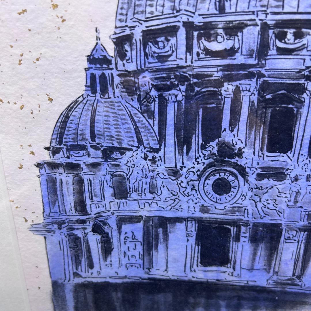 ▽Bi1082 満田彗峰 作 イタリア ヴァチカン 絵画 額装 日本画家