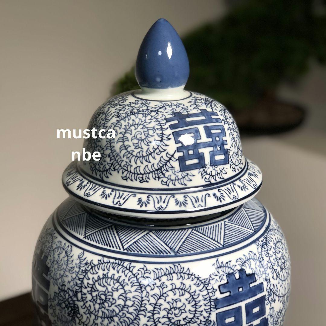 青花喜字将軍缶 景徳鎮 陶磁器 装飾品 現代工芸品 美術品 置物