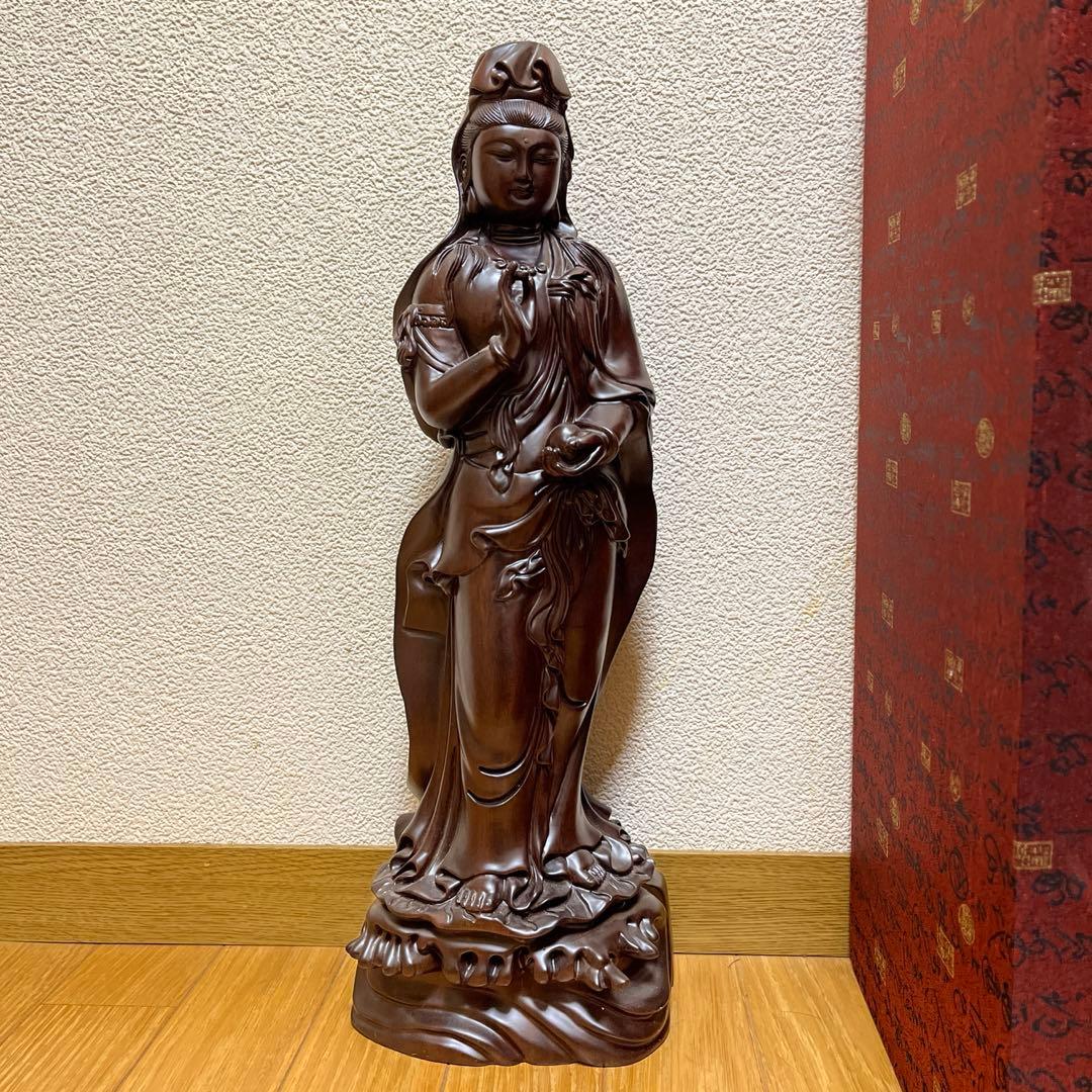 東京書芸館　黒檀「宝珠観音菩薩」　李建敏作