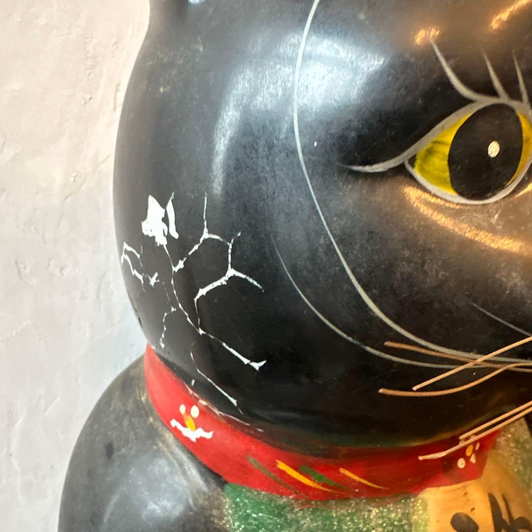 ヴィンテージ　招き猫難あり　黒猫招き猫