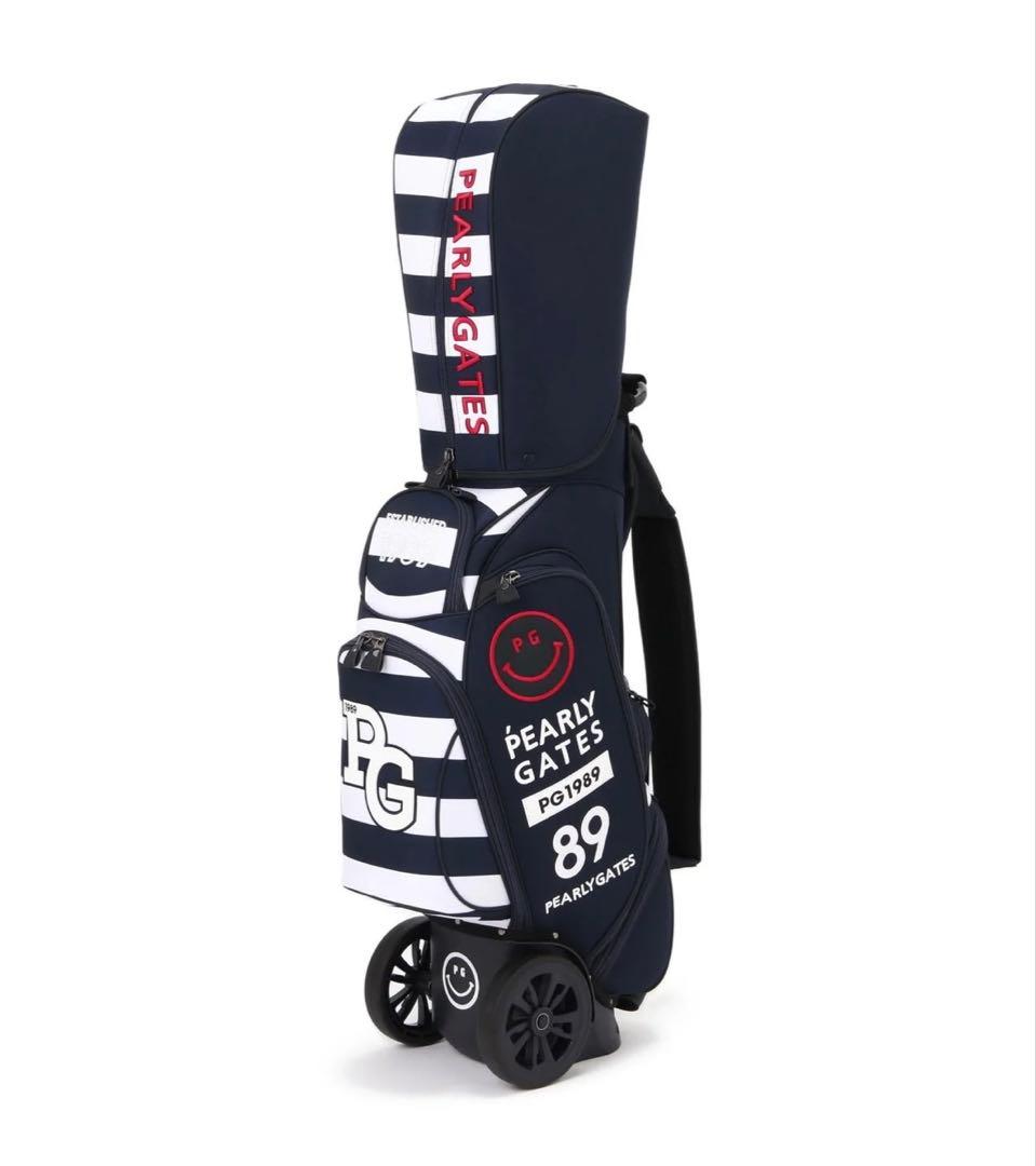 パーリーゲイツ　キャスター付きボーダー柄キャディバッグ ネイビー