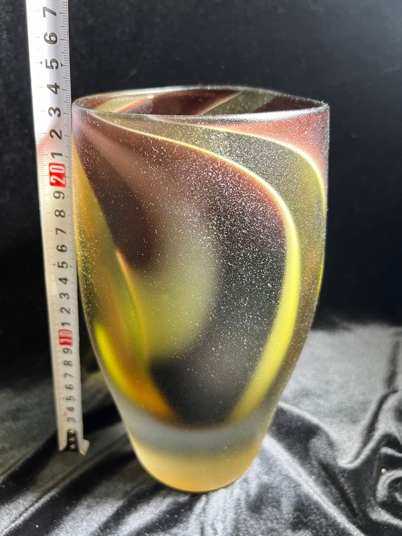 アンティーク 希少時代物昭高級ガラス側梨地加工花瓶ガラス23.5x11.5cm