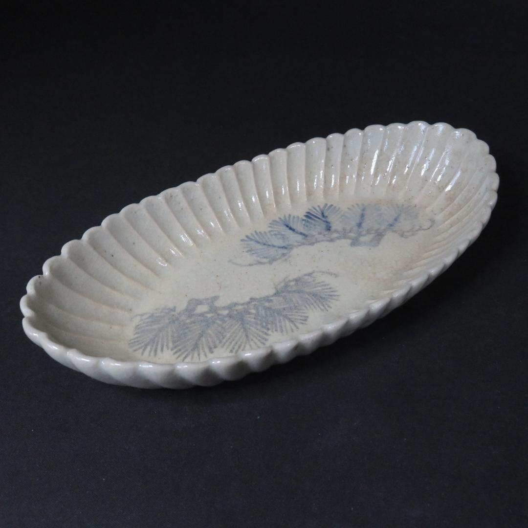 長皿 変形皿 歪み 染付 菊花型 5枚 松 古伊万里