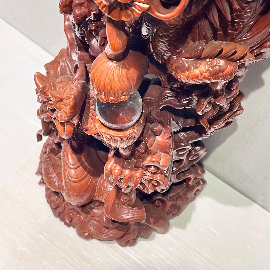 一点もの　開運 龍神 龍 木彫り 双龍 置き物　昇り龍　インテリア　工芸品