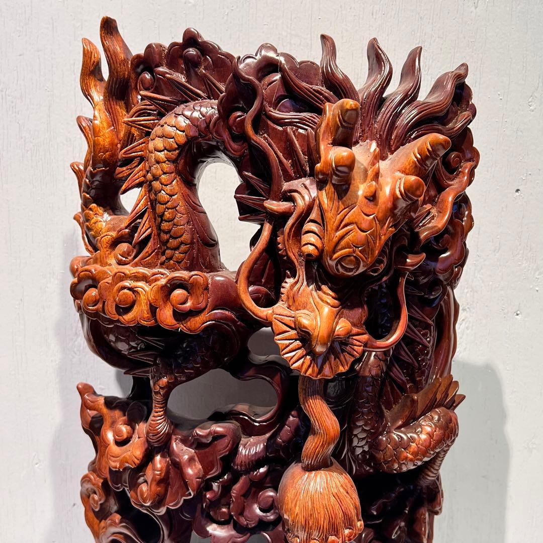一点もの　開運 龍神 龍 木彫り 双龍 置き物　昇り龍　インテリア　工芸品