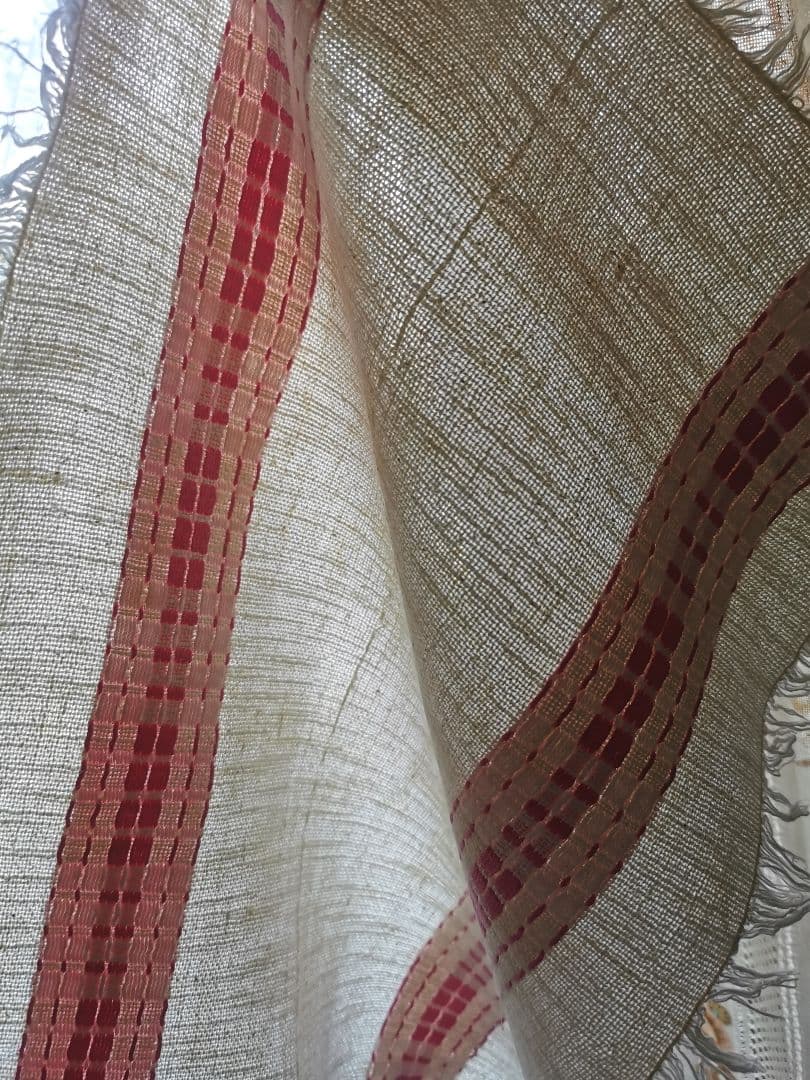 ヴィンテージ フランス ラズベリー桜ピンク織刺繍 プレイスマット リネンランナー