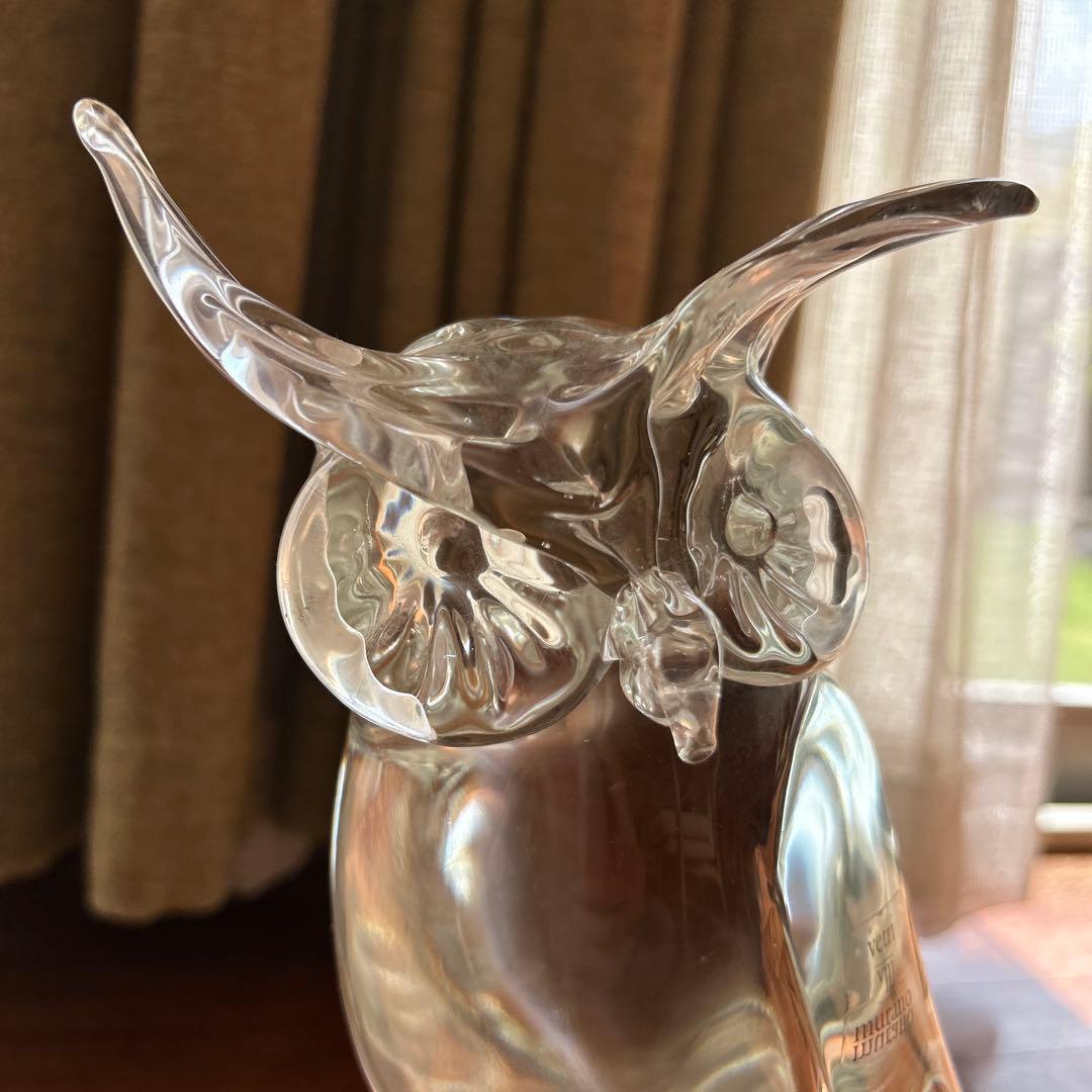 ザネッティ・ムラーノ◆クリスタル　フクロウ彫刻 置き物　ムラーノガラス