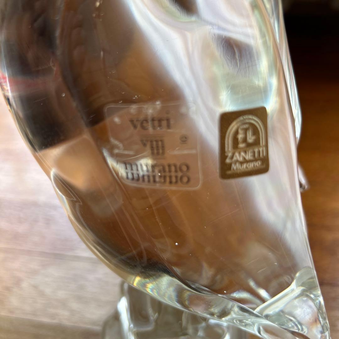 ザネッティ・ムラーノ◆クリスタル　フクロウ彫刻 置き物　ムラーノガラス