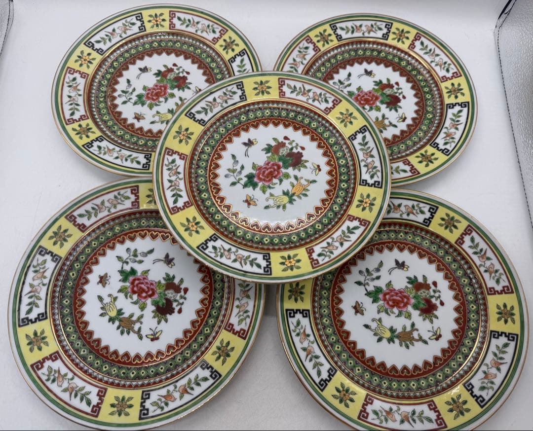 中国　1970年代　景徳鎮製　粉彩花果紋大皿5点　送料込み260104