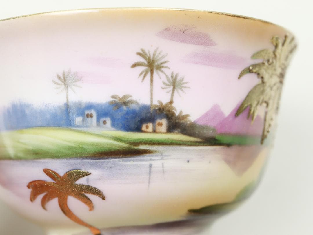 オールドノリタケ 金盛上ヤシの木湖畔 トリオ カップ ソーサー プレート