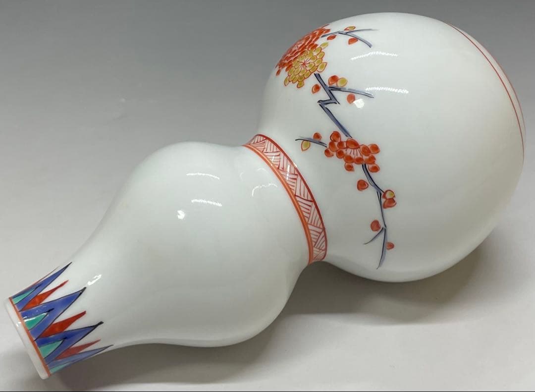 人間国宝　十四代　酒井田柿右衛門　濁手　梅鳥文　花瓶　共箱　栞　Y6466