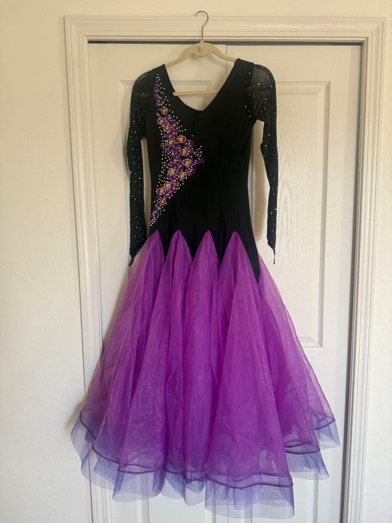 ★週末お値下中★社交ダンス用黒紫フレアドレス