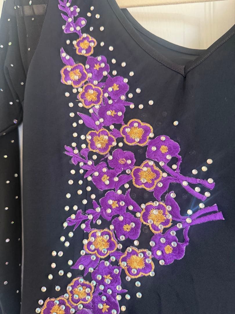 ★週末お値下中★社交ダンス用黒紫フレアドレス