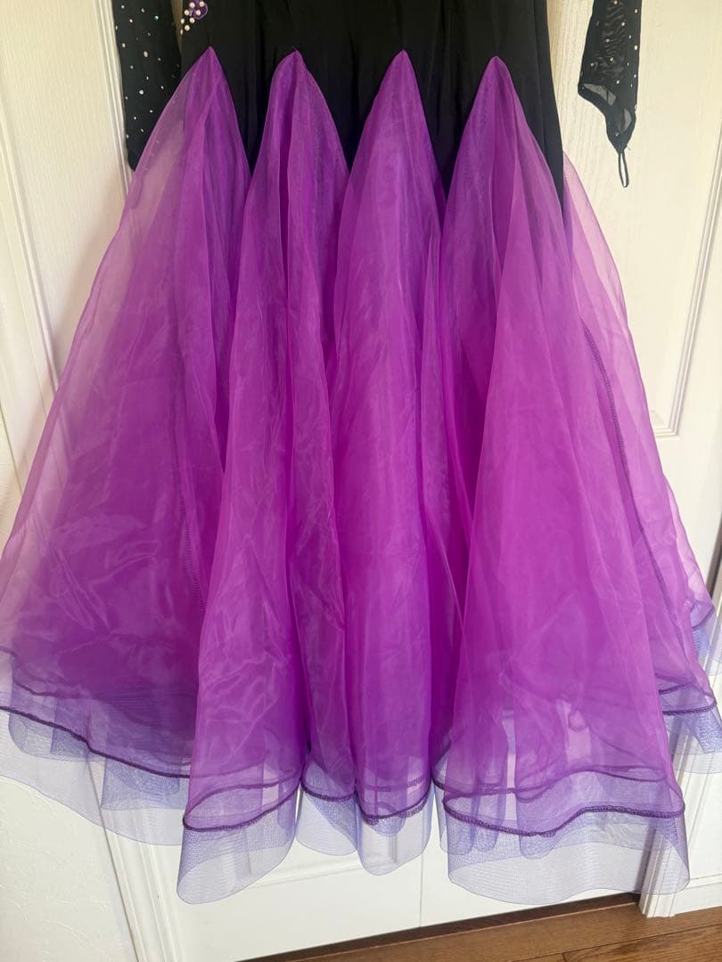 ★週末お値下中★社交ダンス用黒紫フレアドレス