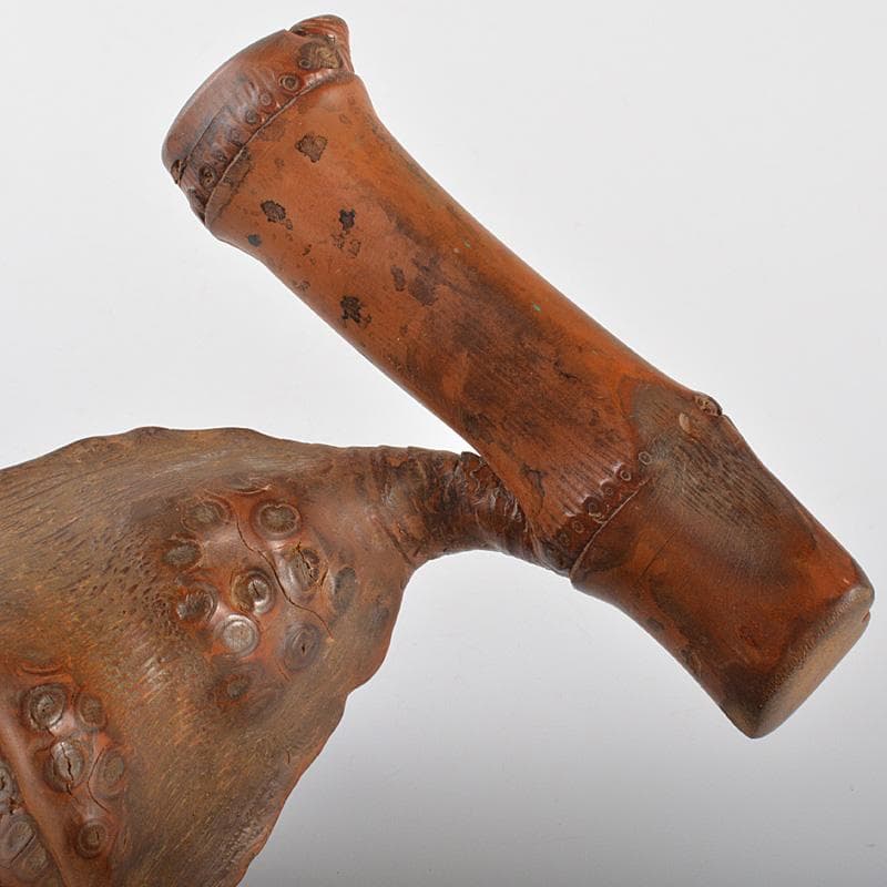 中国　古竹彫刻　豆　如意　置物　在銘　M　R6593E