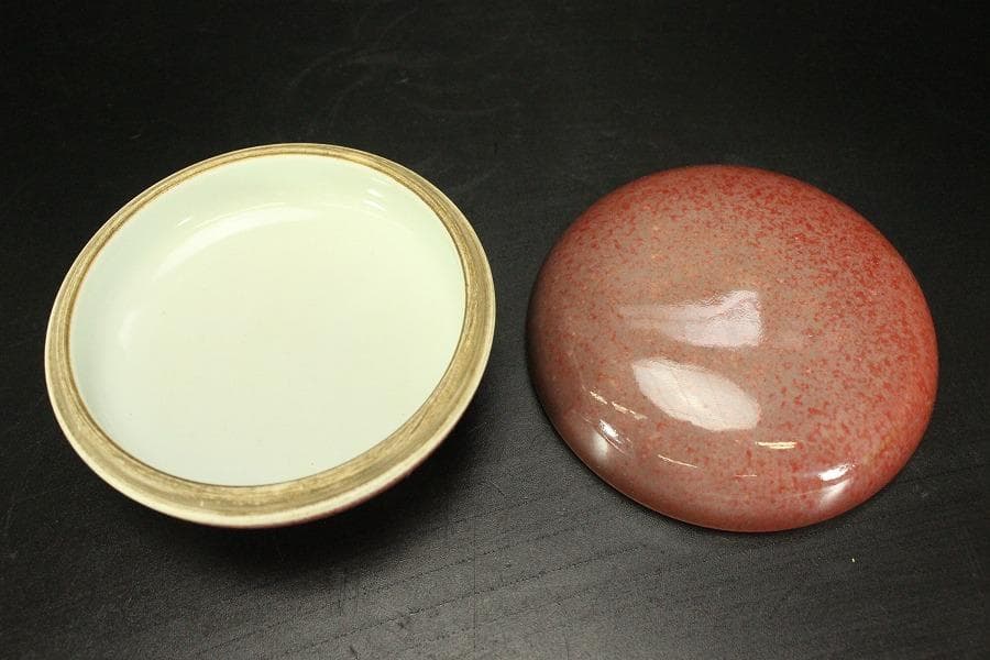 中国美術 釉裏紅 香合(A757)