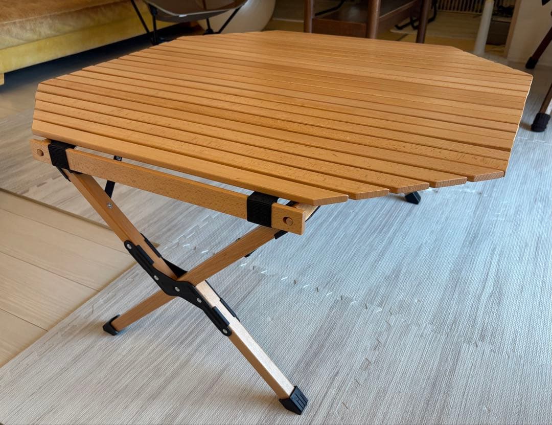 【美品】 FIELDOORフィールドア ウッドロールトップテーブル90八角形