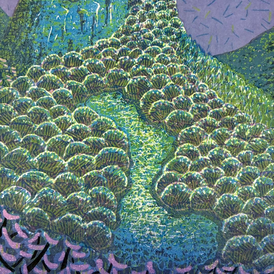 【最終値下げ】美品 牧野宗則「青い月」木版画 1987年制作 直筆サイン入り