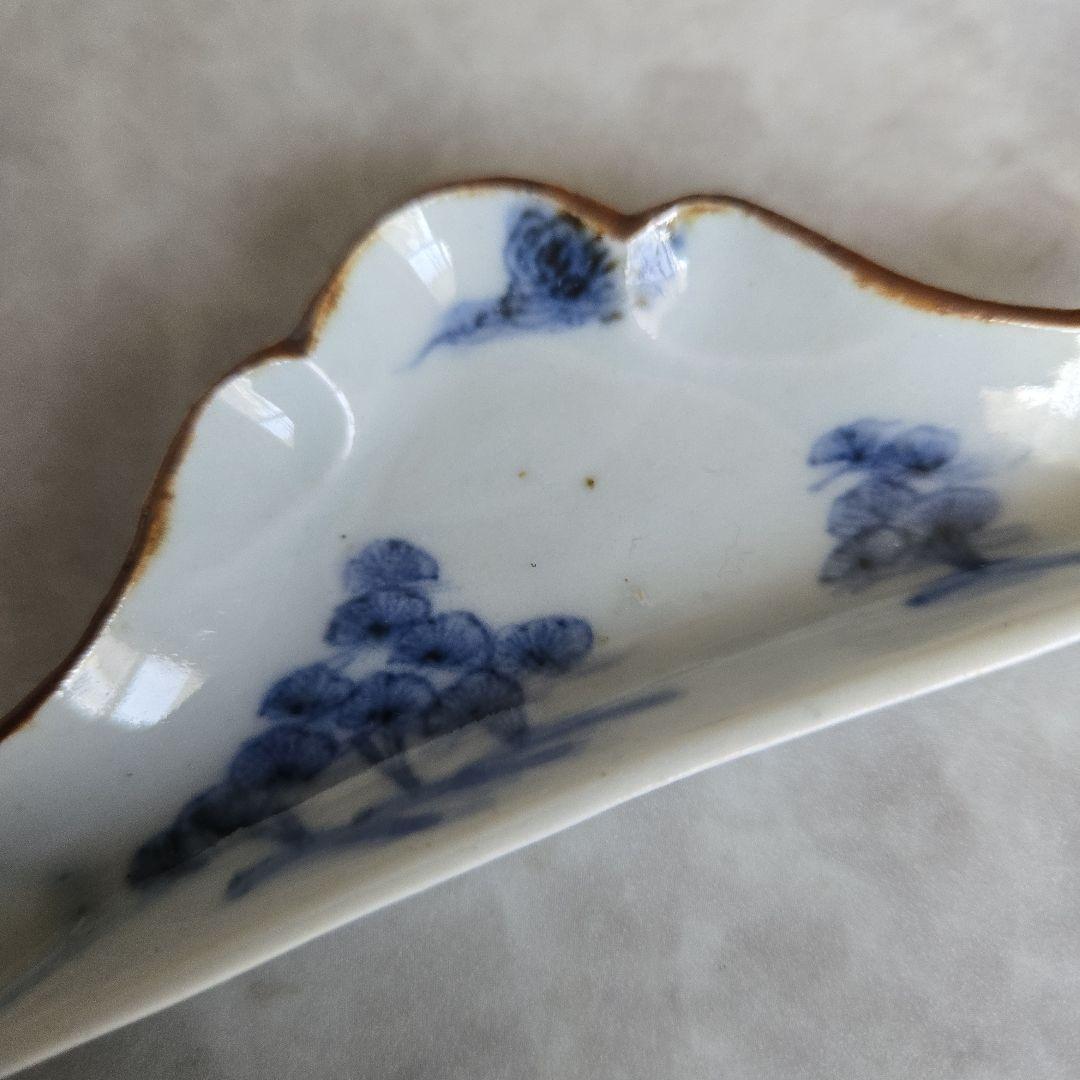 古伊万里　富士山　変形　小皿　豆皿　染付江戸　骨董　金直し　金継ぎ　アンティーク