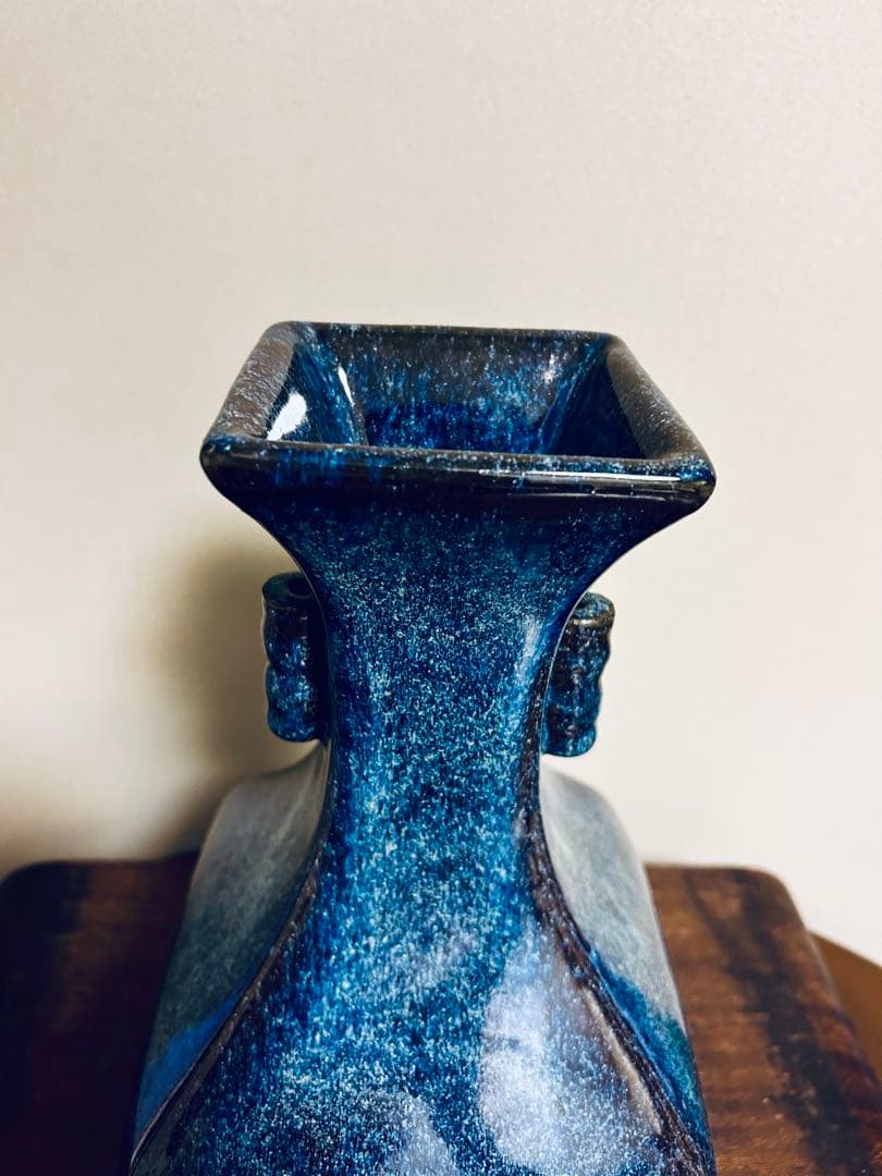 中国骨董品　宜興窯　海鼠釉 雙耳花瓶