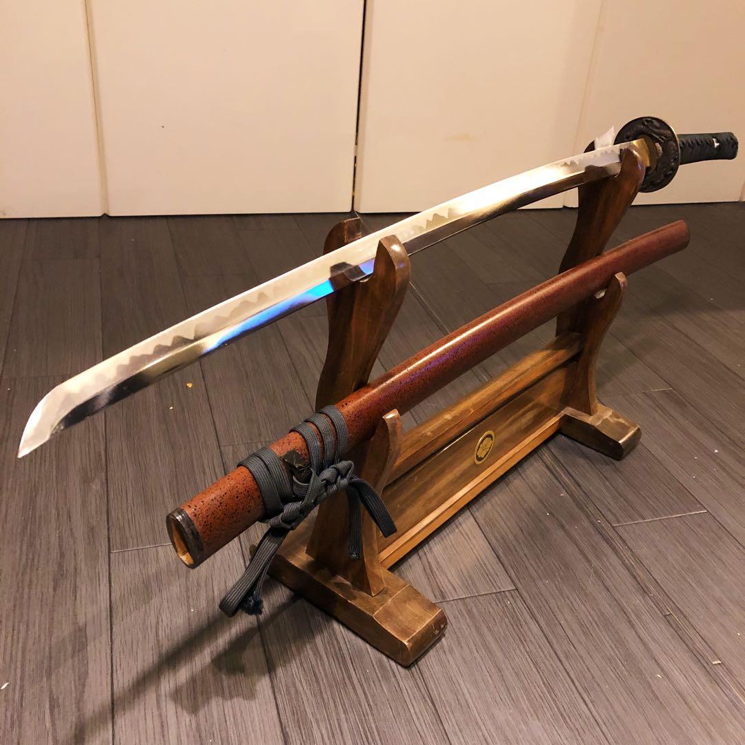 高級模造刀　深朱拵え　高級居合刀　研波刃　合金