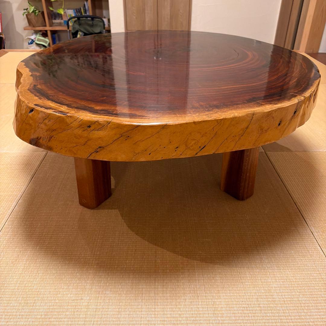 一枚板　花梨(？) 円形木製座卓 ダークブラウン 大きめ