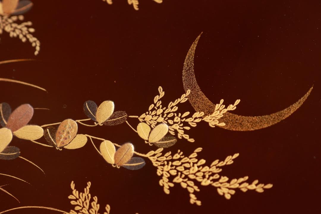 BJ062 木製漆器　萩野月蒔絵　吸物盆　吸物膳　十客　絵違い　図替わり　共箱