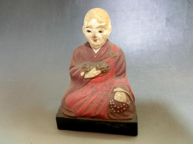 土人形■仏像 4体 空海 弘法大師 親鸞？坐像 御坊様 木彫り 土物 骨董品■