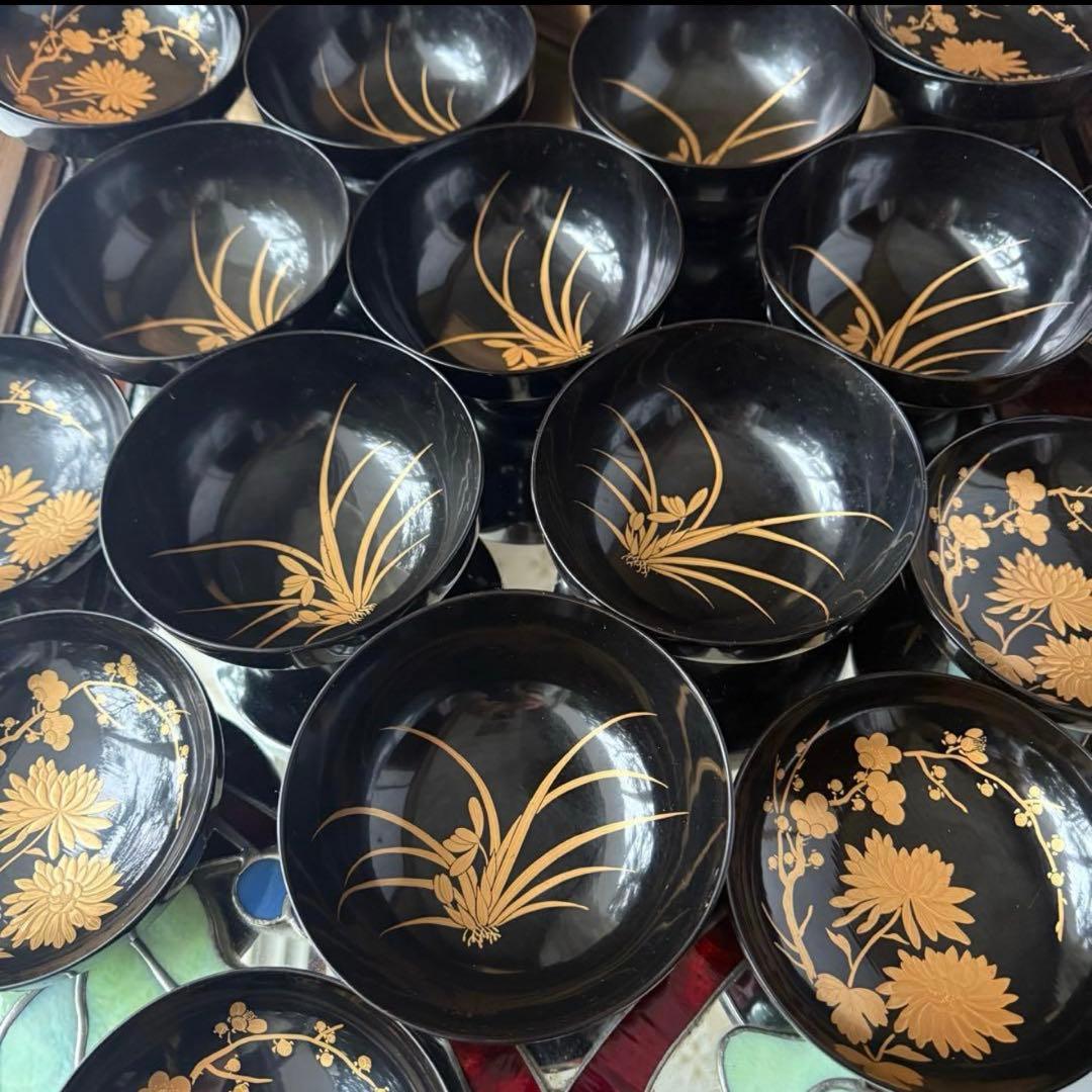 2234様感謝‼️かろやかJAPAN時代蒔絵 豪華四君子富士山形吸物椀　春蘭7客