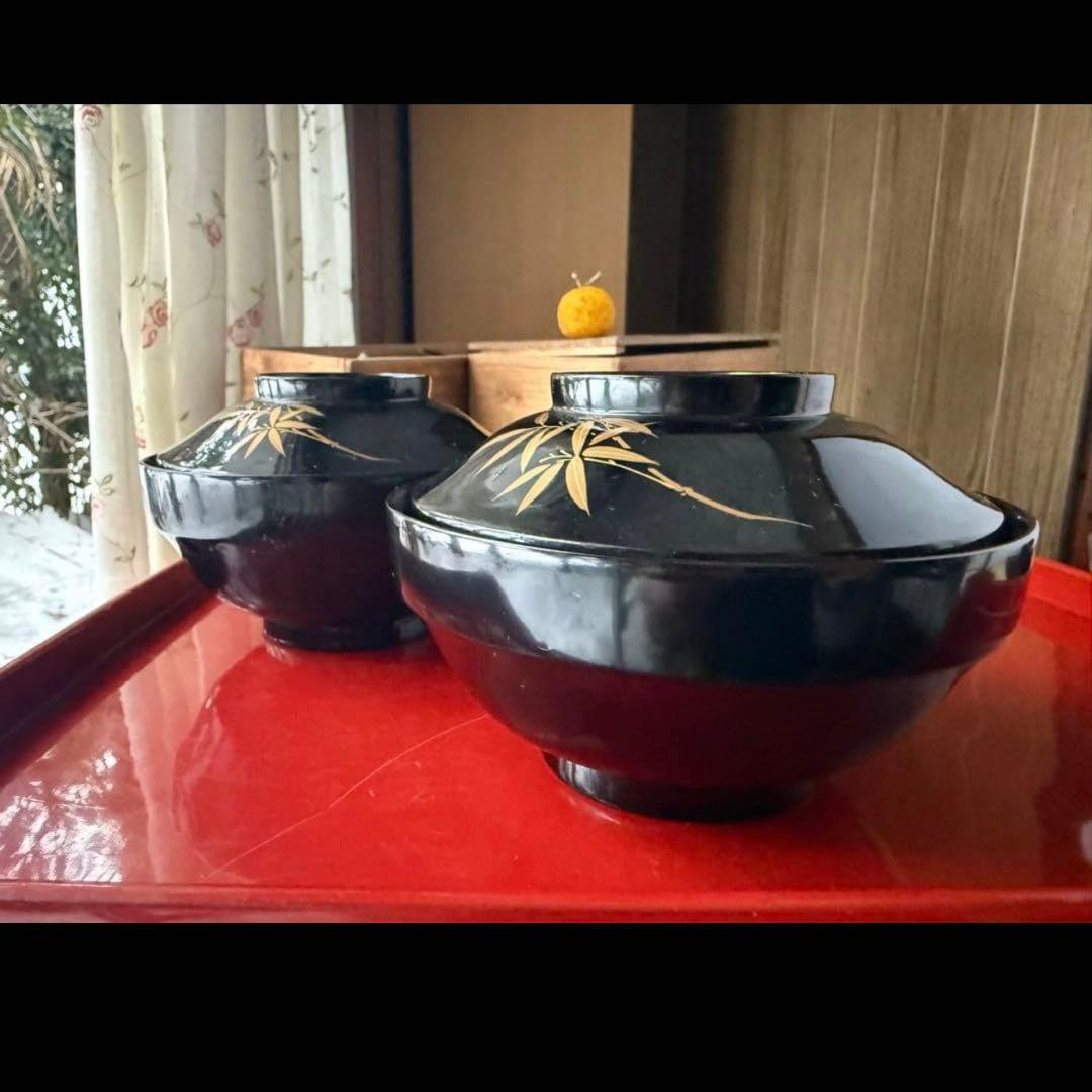 2234様感謝‼️かろやかJAPAN時代蒔絵 豪華四君子富士山形吸物椀　春蘭7客