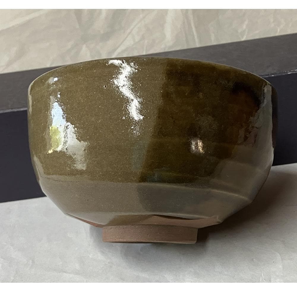 y052 真葛 作 虫明焼 分釉茶碗 合わせ箱 掛分茶碗 抹茶碗 茶道具