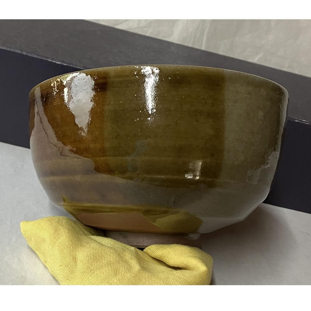 y052 真葛 作 虫明焼 分釉茶碗 合わせ箱 掛分茶碗 抹茶碗 茶道具