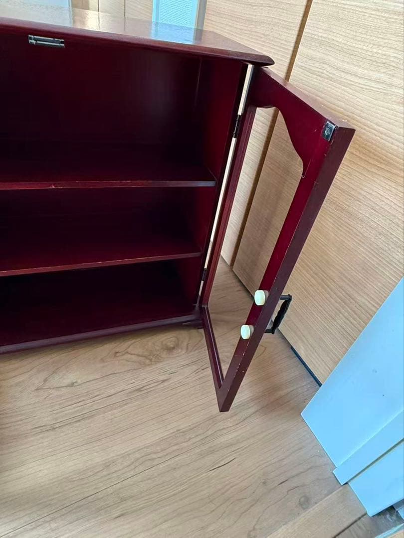 木製ガラスキャビネット飾り棚小型収納棚 昭和レトロ