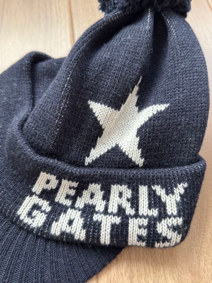 パーリーゲイツ 星マークつば付きニットワッチ&レッグウォーマー　ネイビー