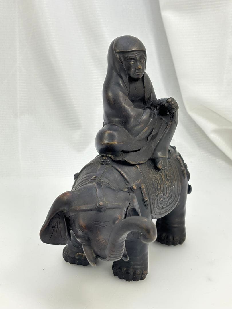 中国美術 古銅 象上達磨大師 香炉