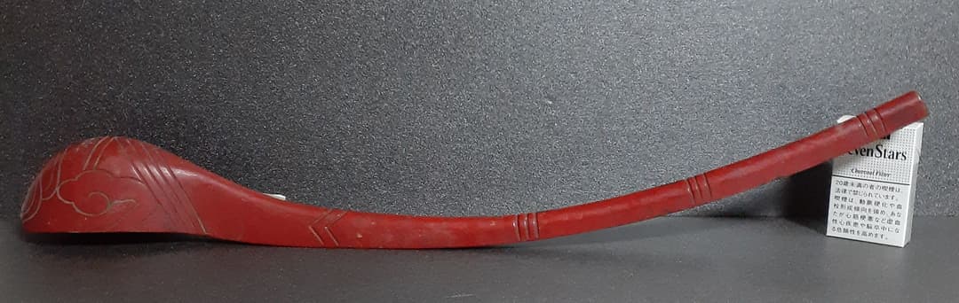 人間国宝【浜田庄司氏旧蔵】木製　朱漆塗【根来】　彫文　柄杓　時代の逸品　仏教美術