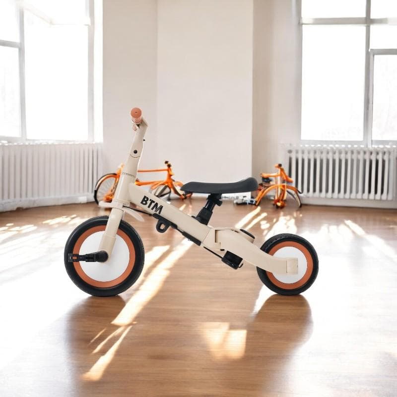 子供用三輪車 5in1 誕生日お祝い自転車オリジナル 押し棒付き 【ベージュ】