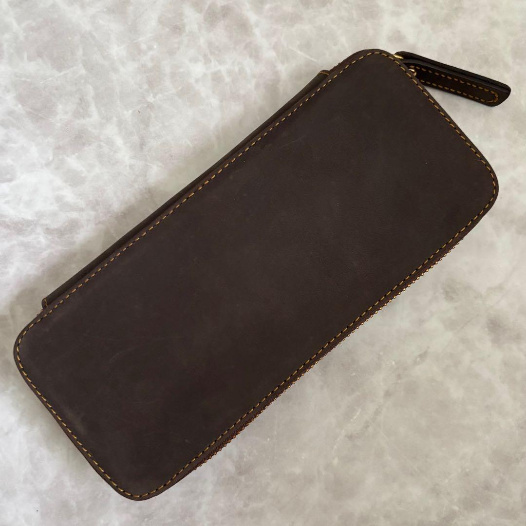 バハギア ペンケース ラウンドジップ型 クレイジーホース オリジナル コーヒー