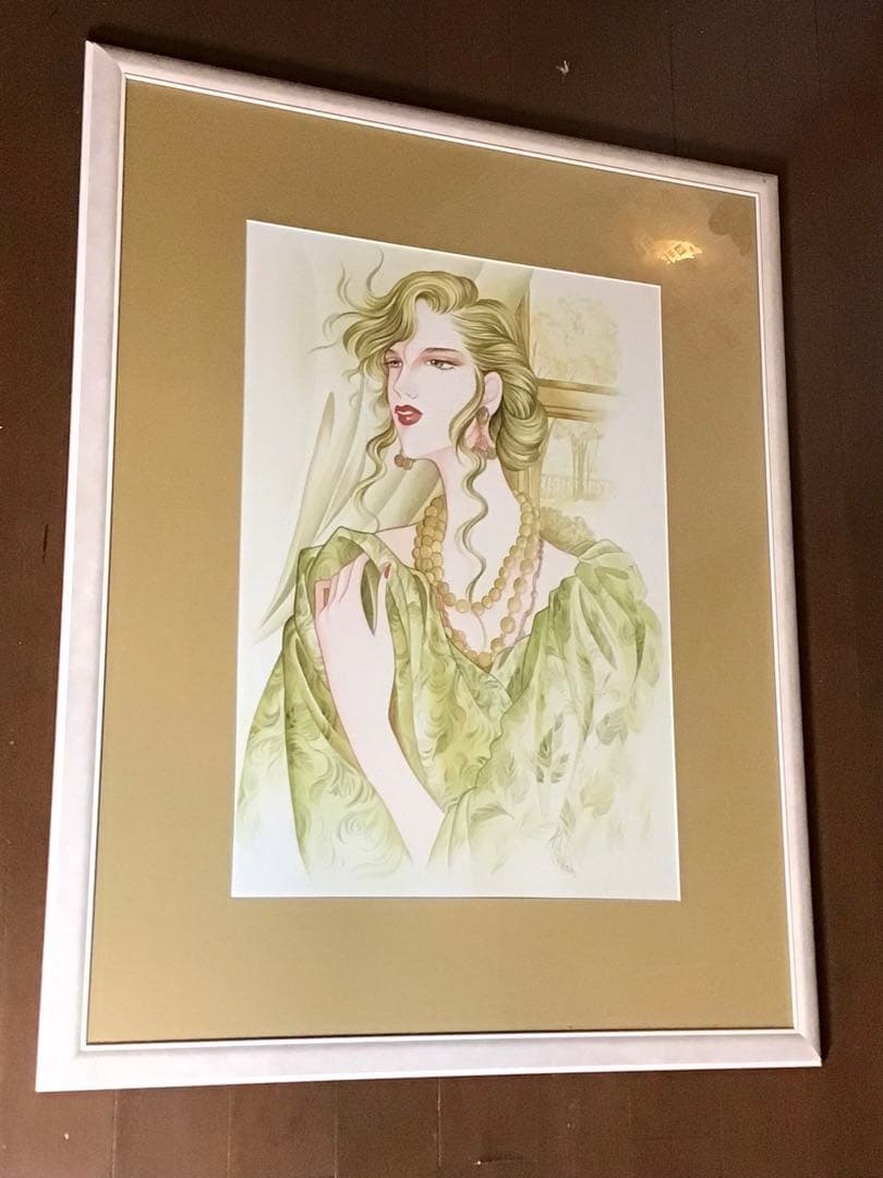 ◉真作保証 久下じゅんこ 水彩10号 原画『精霊宮の宝珠』1点物 サイン額装つき