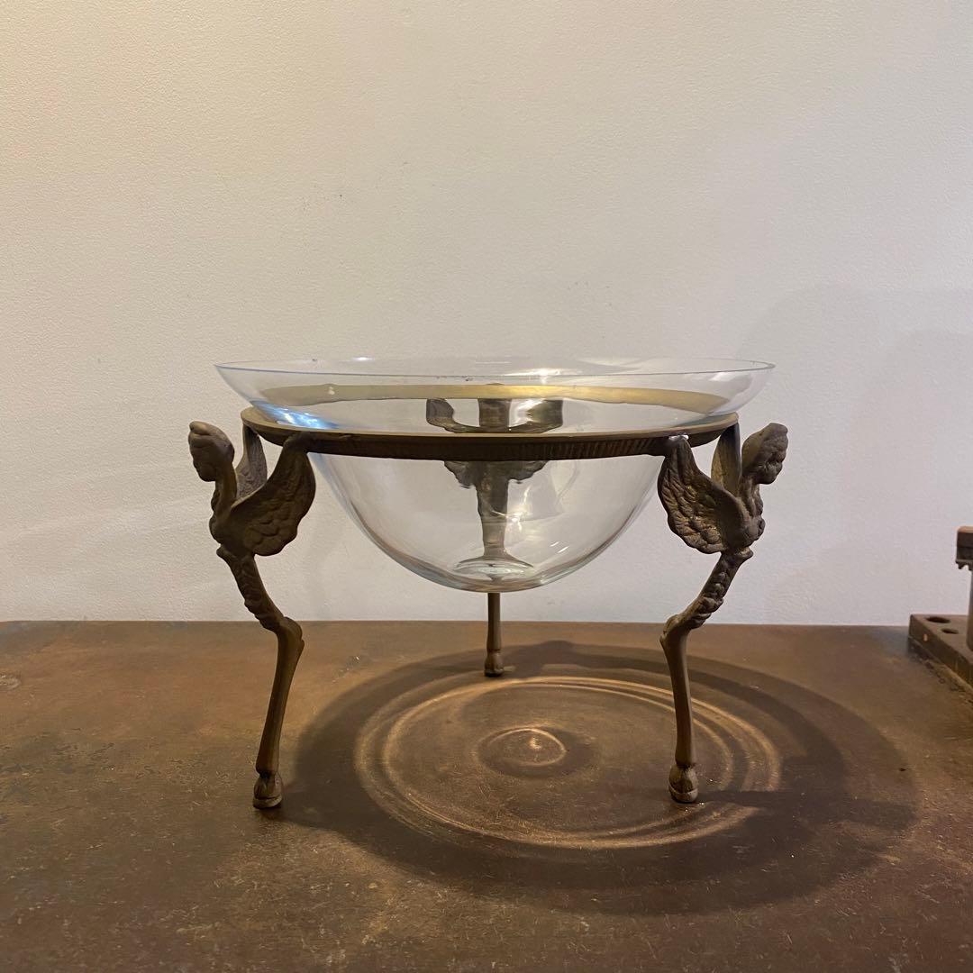 真鍮製天使の土台 ガラス 水盤 ボウル コンポート アンティーク