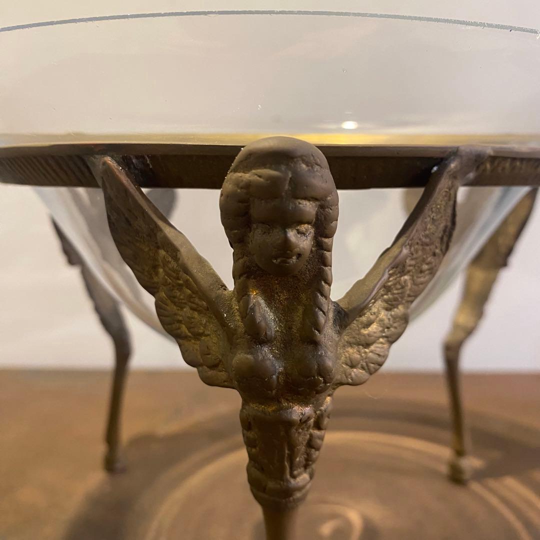 真鍮製天使の土台 ガラス 水盤 ボウル コンポート アンティーク