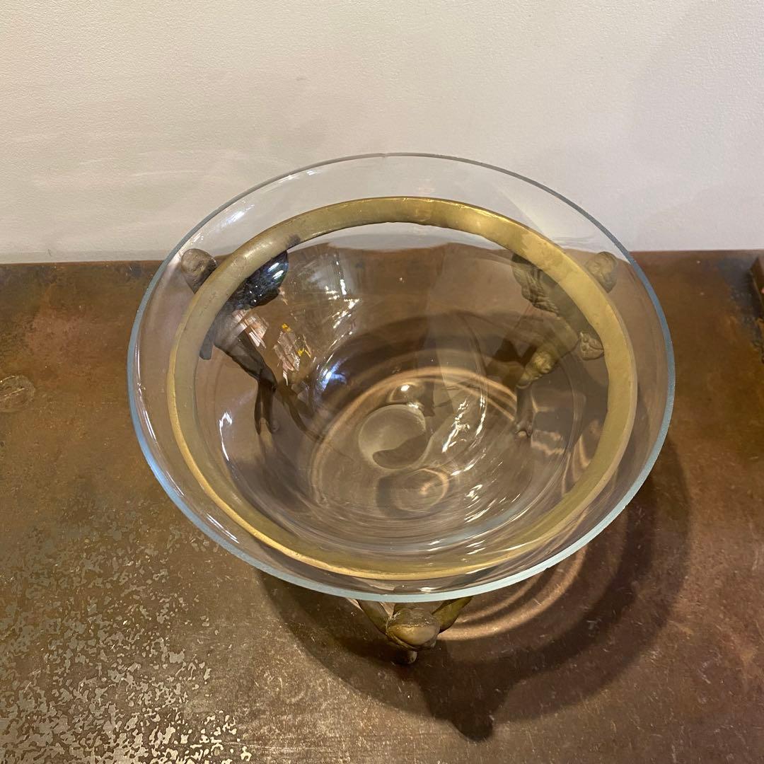 真鍮製天使の土台 ガラス 水盤 ボウル コンポート アンティーク