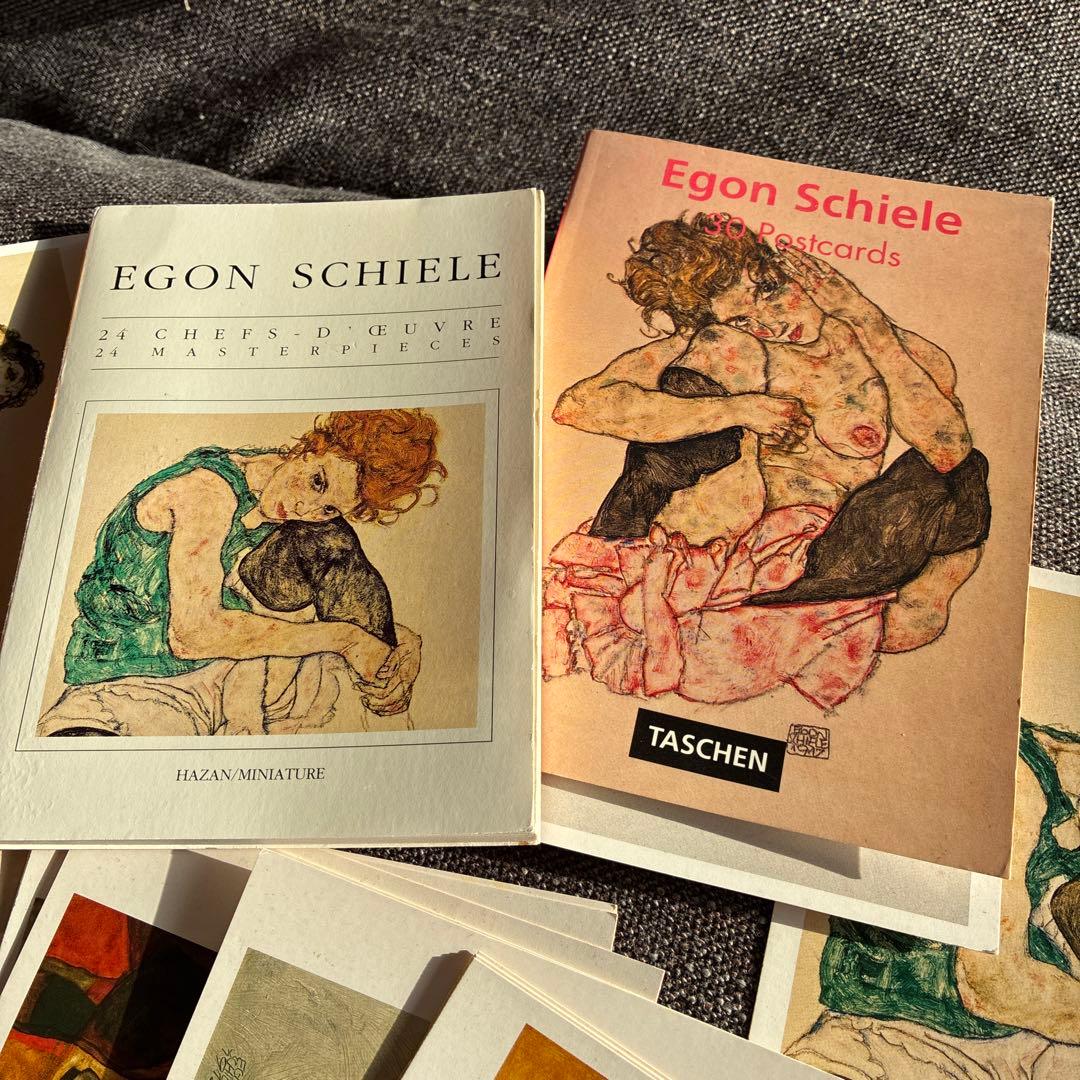 Egon Schiele 線画 木製フレーム付き